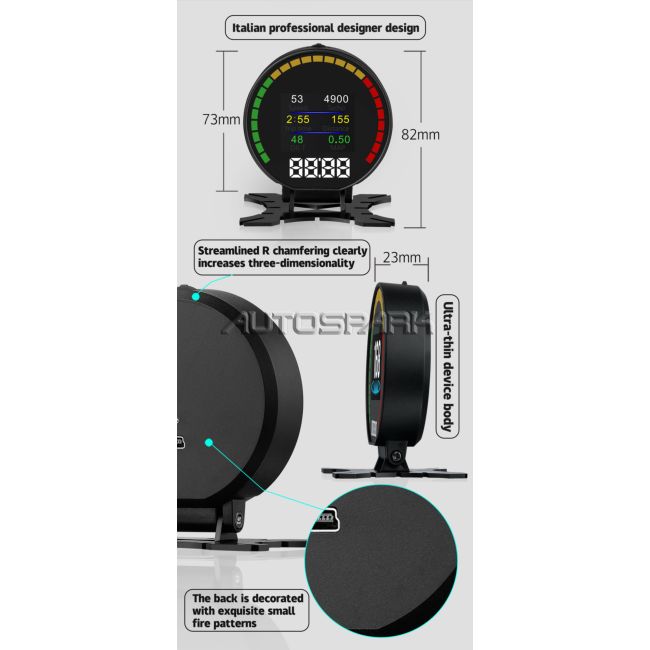 P15 - AUTOSPARK, HUD - Οθόνη LCD - διαγνωστικό - ενδείξεις παραμέτρων OBD II
